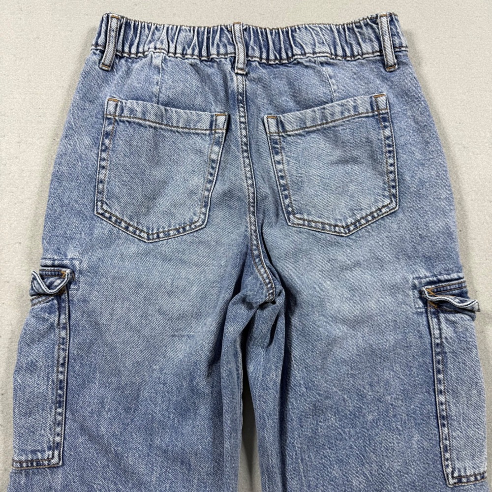 Aeropostale High Rise Wide Leg Cargo Jeans Blue Denim Light Wash Women S Short - Picture 4 of 10